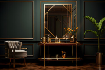 room with a polished wood buffet