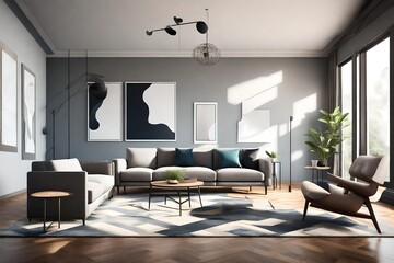 a modern and visually striking AI prompt for an image of a contemporary living room with a focus on modern interior design elements