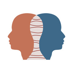 Silhouettes of a man heads. Human communication. Friendship, business and sexual relationships