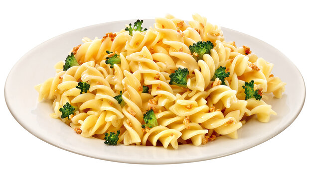 prato com fusilli italiano ao molho de alho, &oacute;leo e br&oacute;colis isolado em fundo transparente - macarr&atilde;o ao alho e &oacute;leo