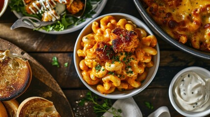 Buffalo Chicken Mac and Cheese against wooden table
