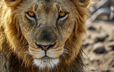 Close up shot of lion showcasing its dominance in a pride