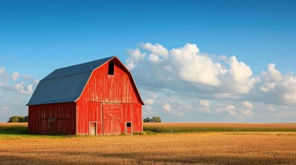 Obraz premium Shot of a classic red barn against a picturesque rural backdrop