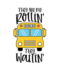 School Bus typography clip art design on plain white transparent isolated background for card, shirt, hoodie, sweatshirt, apparel, tag, mug, icon, poster or badge