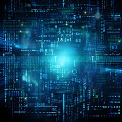 blue technology digital binary data on computer screen, color blue background