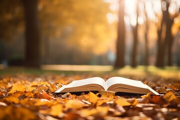 autumn leaves on the book