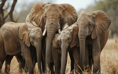 elephant family forming a protective circle around their vulnerable young ones
