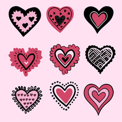 drawing hearts set, love, hand drawn hearts