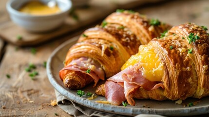Ham and Cheese Croissant against a breakfast table