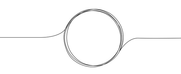 Continuous one line drawing of black circle. Round frame sketch outline on white background. Doodle vector illustration - obrazy, fototapety, plakaty