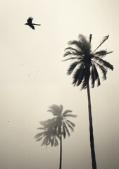 Fototapeta na wymiar Urban Noir: Palm Trees and Birds in Black and White