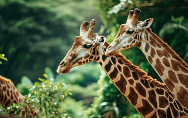 Obraz premium giraffe against high tree leaves