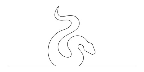 Snake one line art,hand drawn continuous drawing contour,symbol of new year 2025.Poisonous reptile serpent outline,wildlife nature concept.Editable stroke.Isolated.Vector illustration