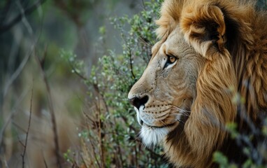 Naklejka na ściany i meble male lion marking his territory with a commanding presence