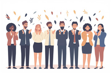 Happy people applauding and celebrating success vector illustration isolated on copy space white background, Focus on the joy and appreciation in their expressions, Successful business team clapping