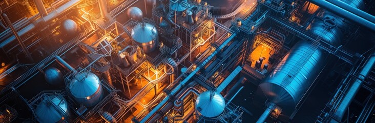 Oil and gas power factory with storage tanks for petrochemical production. AI generated image