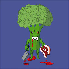 broccoli, angry broccoli, vegetable, meat