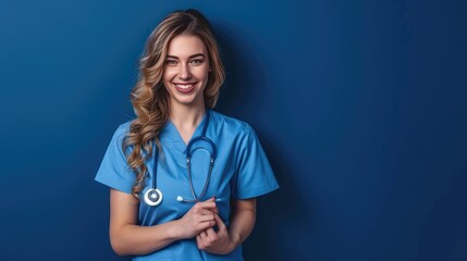 Friendly nurse in scrubs offering comfort and support with a warm smile.