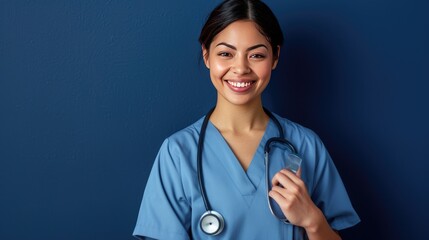 A friendly nurse wearing scrubs with a warm smile to provide reassurance and comfort.