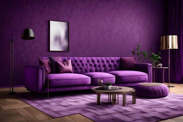 a contemporary living space featuring a sophisticated purple sofa set