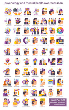 psychology and menyal health awareness icon vector illustration pack set bundle on transparent background 