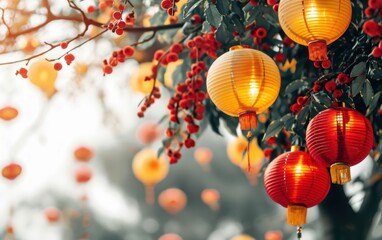 vibrant chinese new year banner against white background - obrazy, fototapety, plakaty