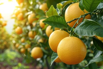 A tree adorned with an abundance of fully ripened oranges hanging from its branches.