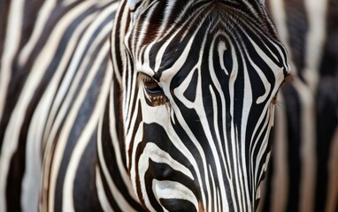 Fototapeta na wymiar Close up shot of a zebra displaying a unique pattern of stripes