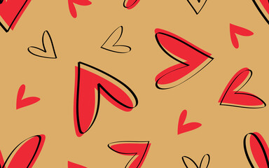 seamless pattern. hearts. a pattern for packaging, textiles, and wrappers. beautiful style . love. A romantic. a red heart. doodle. with a colored background. background.