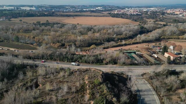 Bustling Regional Road - Aerial View Near Olesa de Monserrat