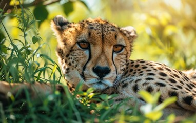 Basking in sunlight sleek cheetah lounges