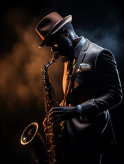 African American jazz musician playing the saxophone 