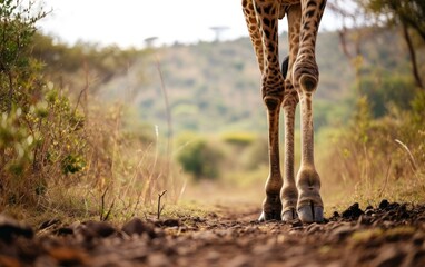 Close up shot of a giraffes slender legs