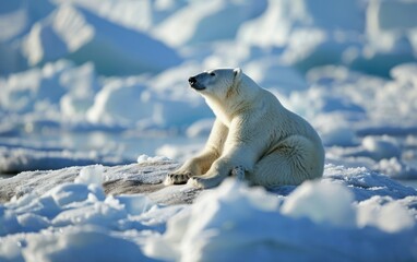 Polar bear sitting on an ice floe