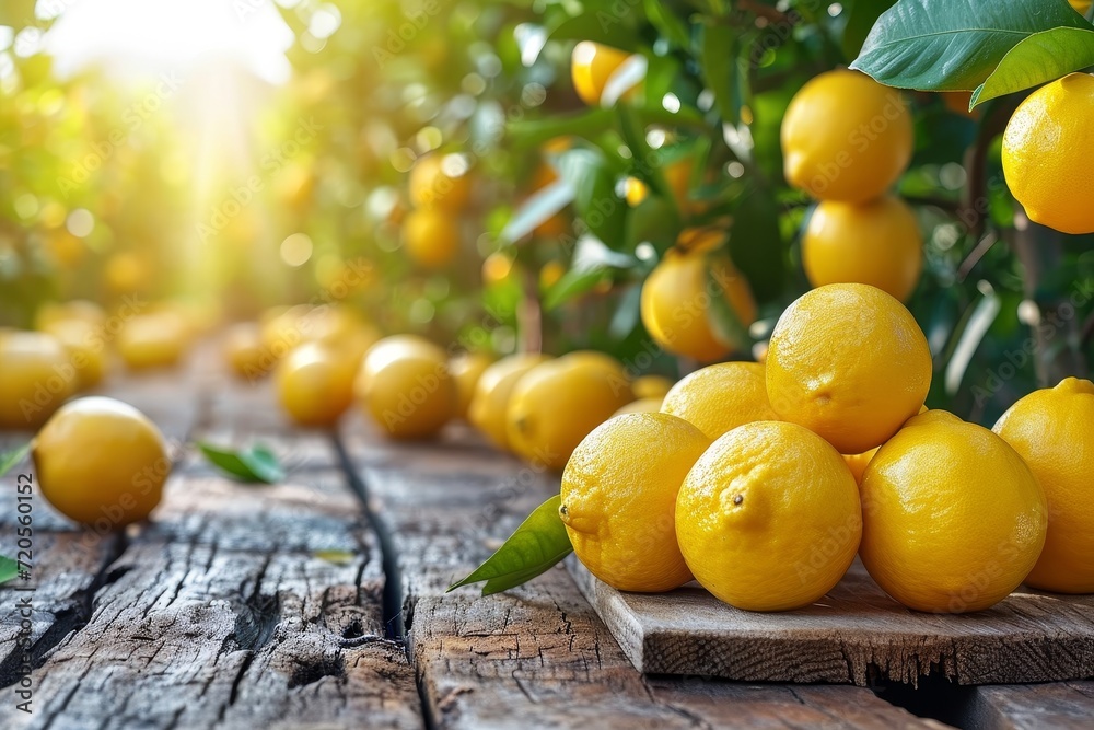 Poster ollection of lemons placed on a table top in garden