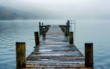 Fototapeta premium A peaceful morning on a lakeside pier