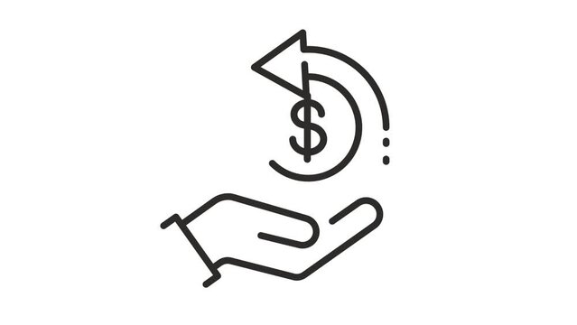 video of cashback icon, return money, cash back rebate, thin line web symbol on transparent background, simple animation