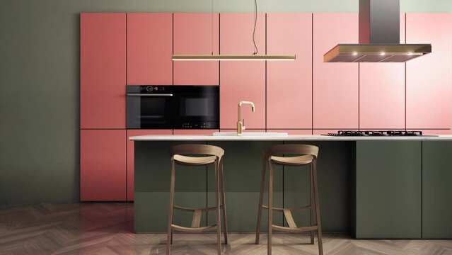 Kitchen2_x6Presentation of a modern kitchen in different color versions with changing decors and finishing materials. 3d animation.