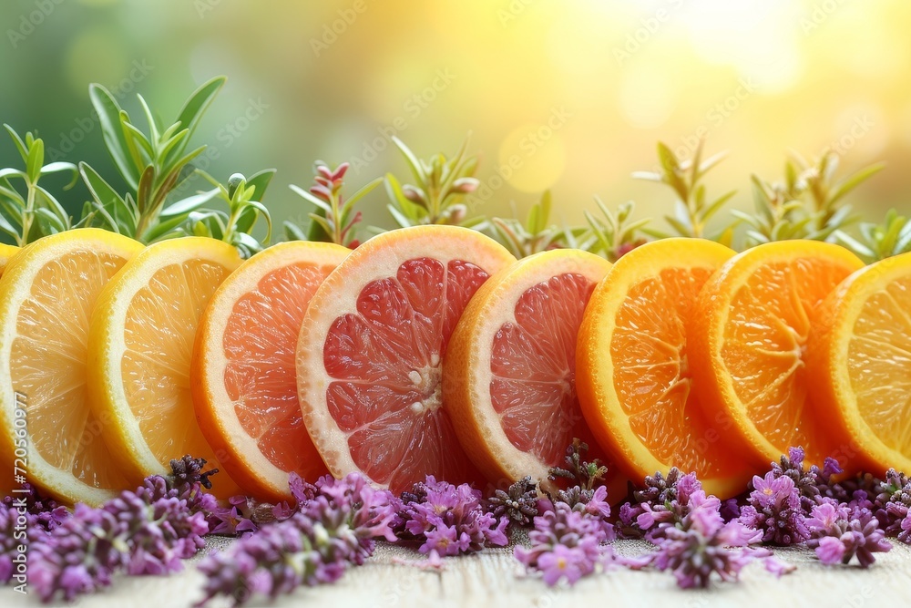 Poster A collection of oranges and grapefruits neatly arranged on a table.
