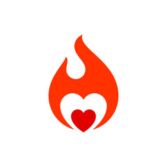 Fire flame, hot heart symbol, vector illustration