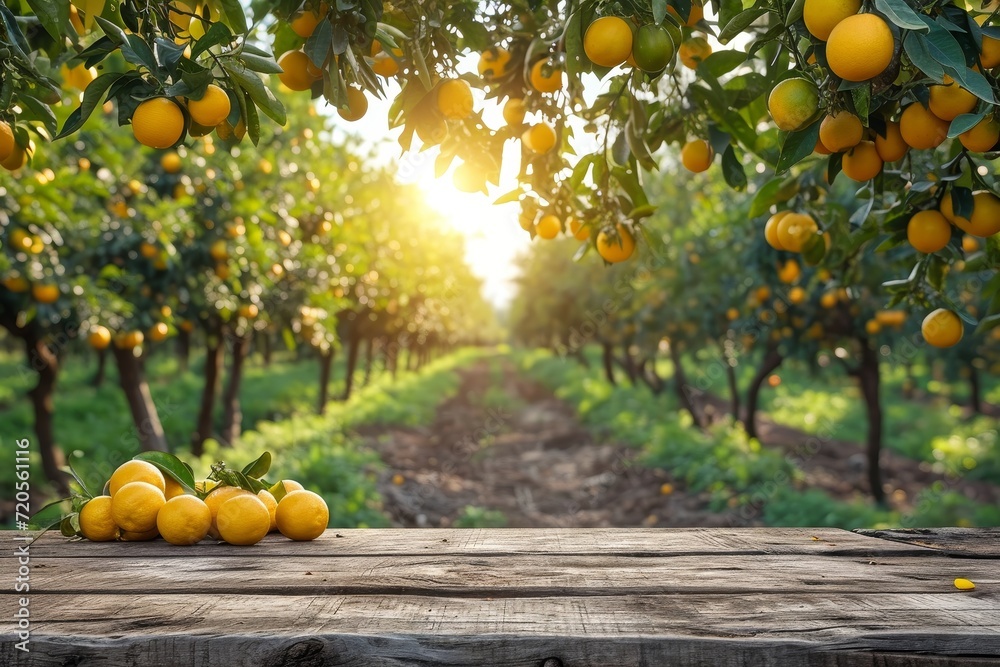 Poster a group of oranges arranged neatly on top of a wooden table in garden
