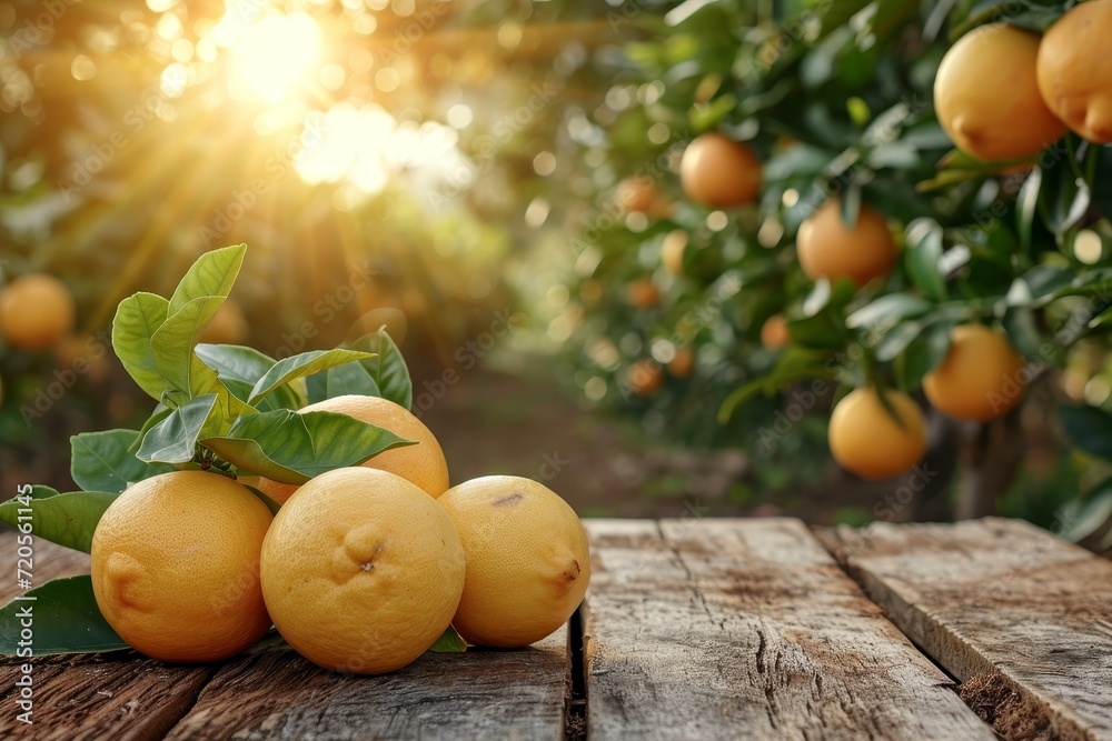 Aufkleber a group of oranges is placed neatly on top of a wooden table.