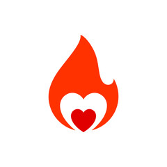 Fire flame, hot heart symbol, vector illustration