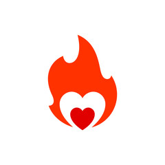 Fire flame, hot heart symbol, vector illustration