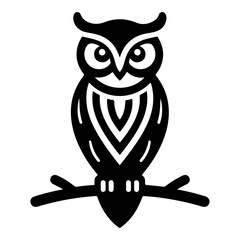 Elegant wise owl bird perch logo icon, symbol, clipart, silhouette, black color silhouette