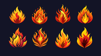 Vibrant vector flames collection on dark background for designers