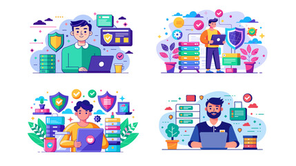 Colorful vector illustrations of cybersecurity and data protection concepts