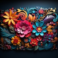 Traditional Mexican Flower Embroidery Motif