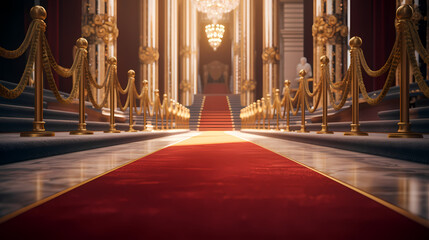 Fototapeta premium Red carpet staircase background, VIP entrance, night awards ceremony