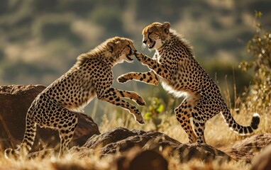 Playful scenes unfold as cheetah siblings enjoy each other company
